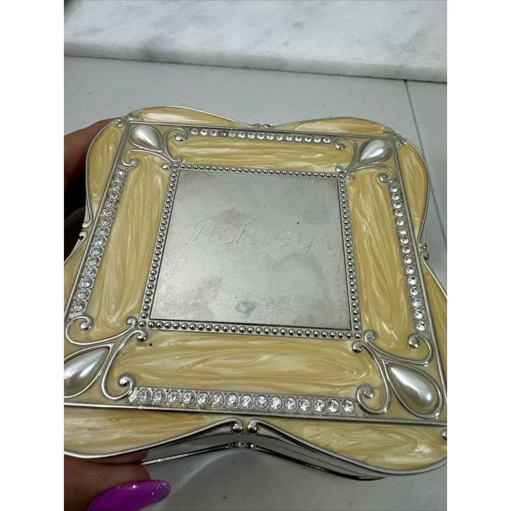 Things Remembered Silver Trinket / Jewelry Box w/Swarovski Crystals Faux Pearls